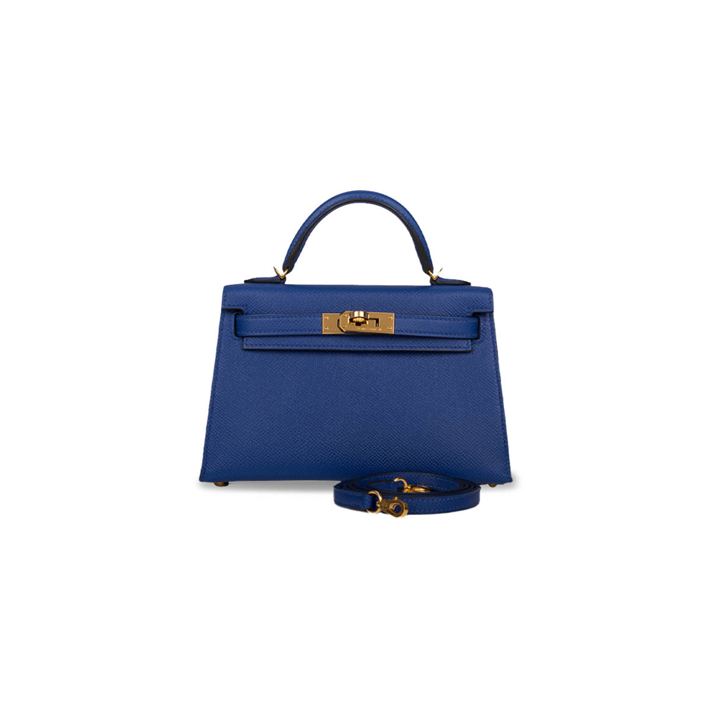 HERMÈS MINI KELLY II EPSOM ELECTRIC BLUE GOLD HARDWARE (19*12*5.5cm)